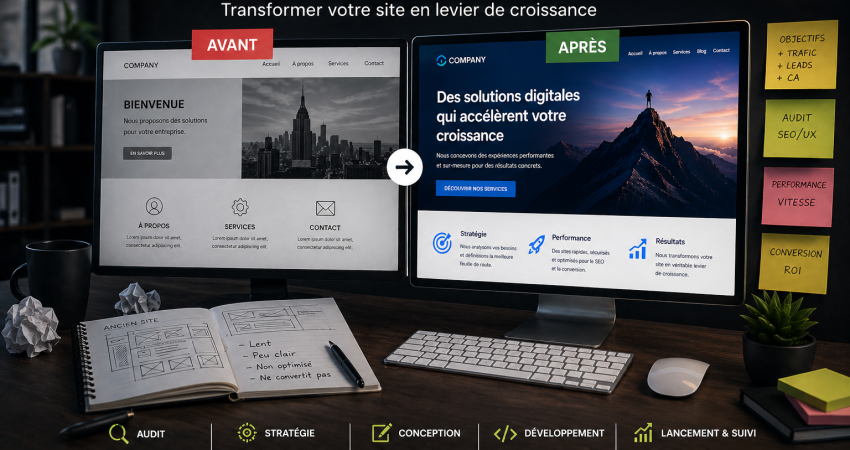 Refonte site web : comparaison avant après d’un site internet optimisé pour la performance et la conversion