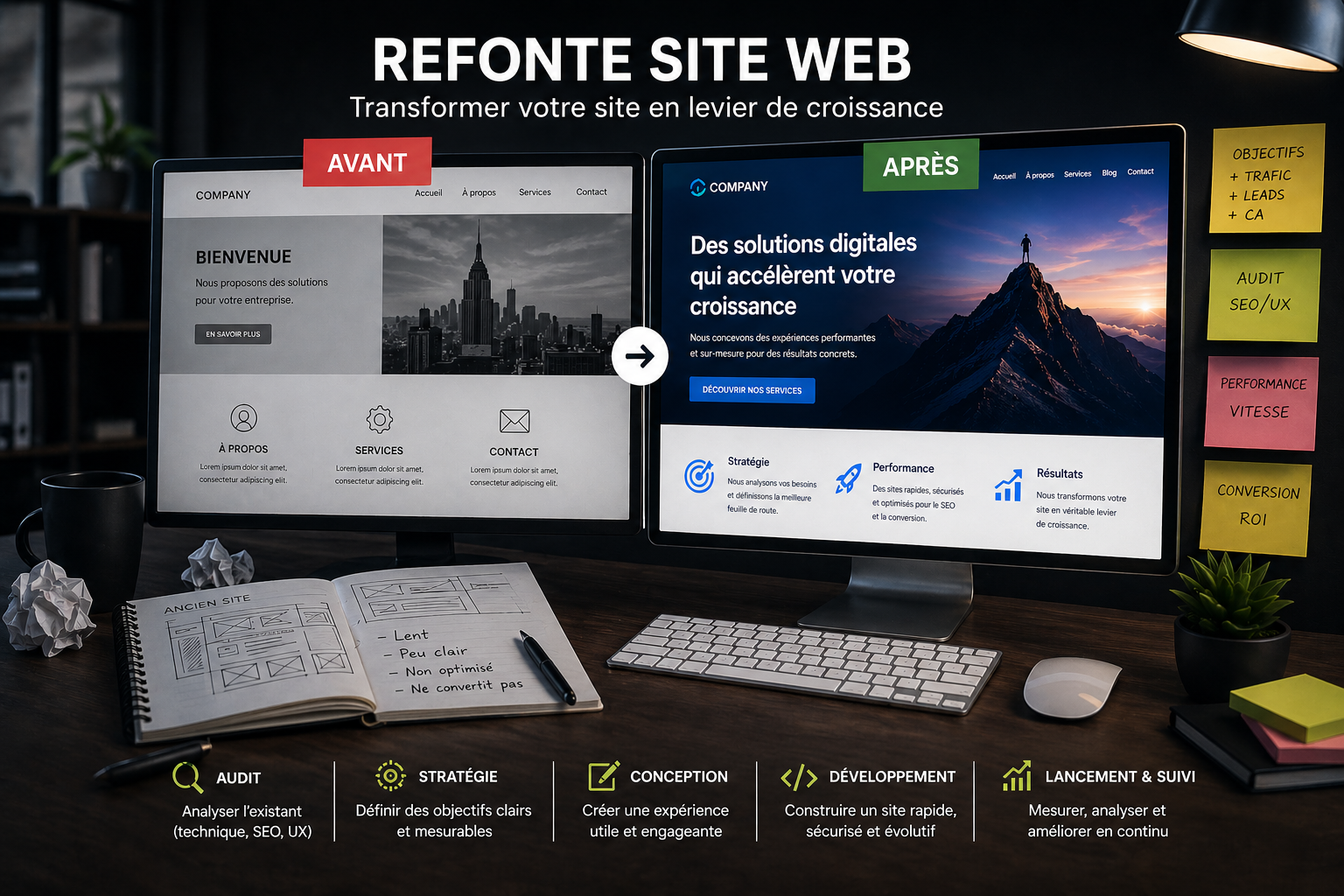Refonte site web : comparaison avant après d’un site internet optimisé pour la performance et la conversion