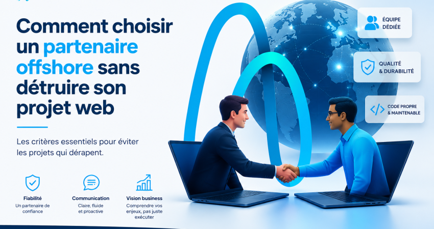 Illustration représentant le choix d’un partenaire offshore fiable pour un projet web sur mesure avec MyAgency